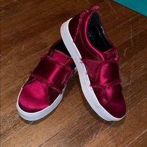 Burgundy satin platform sneakers